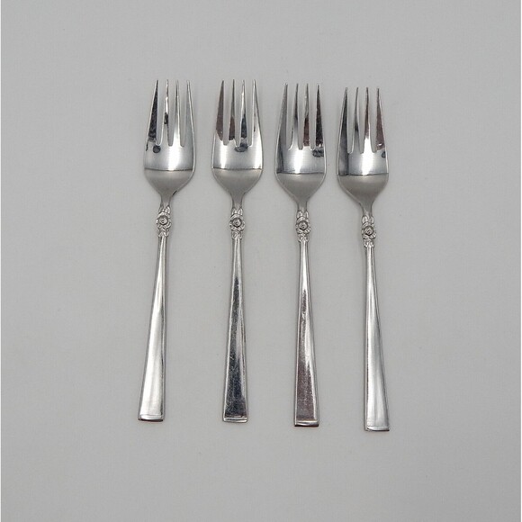 Stainless Steel Japan Dessert Salad Forks Rose Accented Motif Handle Flatware 4P - Picture 1 of 9